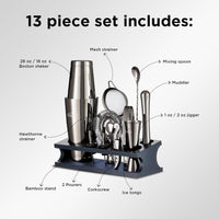 TEAVAS Mixology Bartender Kit with Japanese Jiggler & Stand - 12 Piece + (With Stand / Without Stand) Stainless Steel Cocktail Making Set with Shaker, Strainer, Mixer, Spoon, Muddler -Barware Accessories for Home Bars & Bartending